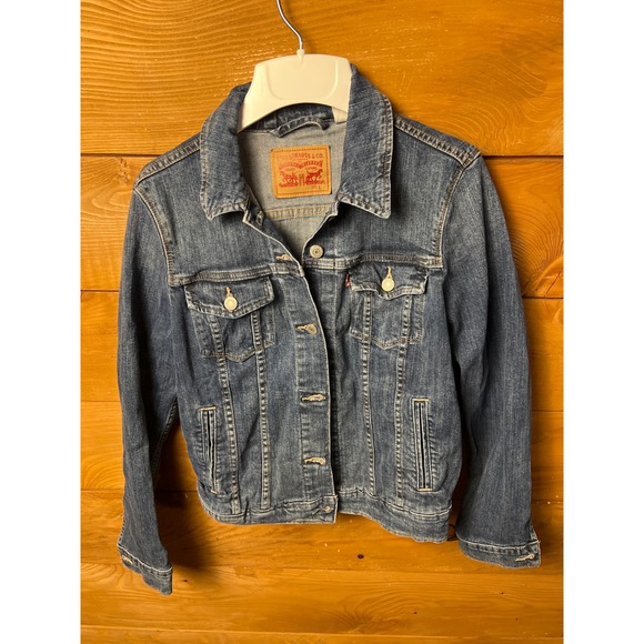 Levi's Denim Trucker Jacket Women's Large Blue Jean Classic Western Style Casual - Picture 1 of 10